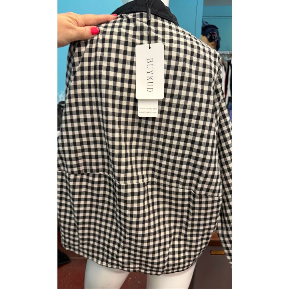 Buykud Black and white Gingham Check pullover Blouse Women’s Size XL NEW WITH TA - Picture 5 of 9